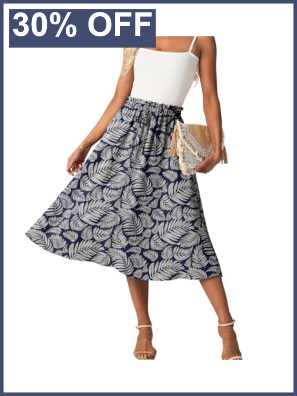 Women's High Waist A-Line Midi Skirt Flowy Summer Casual with Pockets